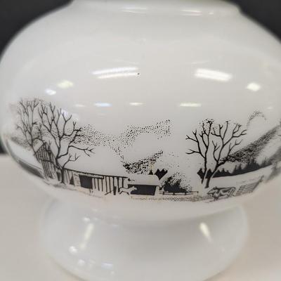 Vintage Oil Lamp Currier & Ives Milk Glass Base With Clear Glass Shade Choice 2