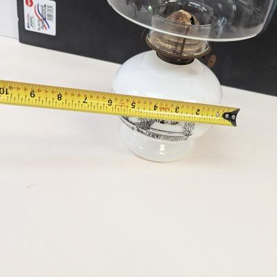 Vintage Oil Lamp Currier & Ives Milk Glass Base With Clear Glass Shade Choice 2