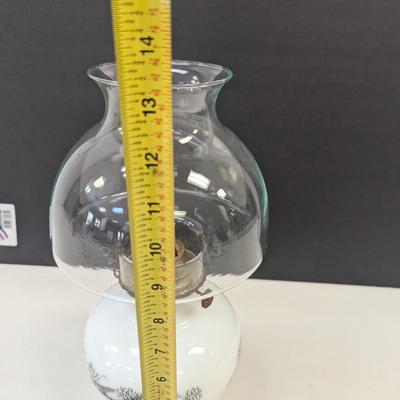 Vintage Oil Lamp Currier & Ives Milk Glass Base With Clear Glass Shade Choice 2