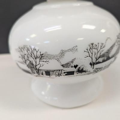 Vintage Oil Lamp Currier & Ives Milk Glass Base With Clear Glass Shade Choice 2