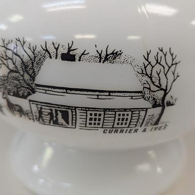 Vintage Oil Lamp Currier & Ives Milk Glass Base With Clear Glass Shade Choice 2