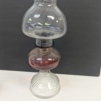 Vintage Glass Oil Lamp With Glass Swirl Shade