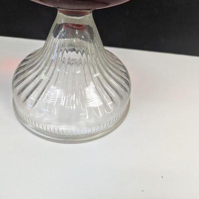 Vintage Glass Oil Lamp With Glass Swirl Shade