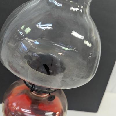 Vintage Glass Oil Lamp With Glass Swirl Shade