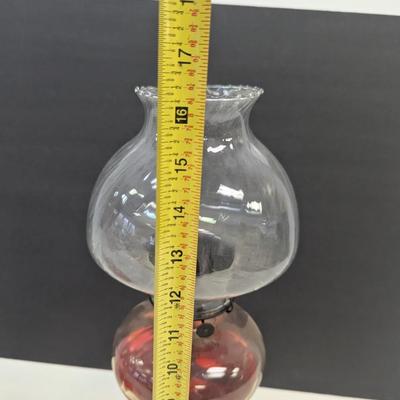 Vintage Glass Oil Lamp With Glass Swirl Shade