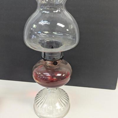 Vintage Glass Oil Lamp With Glass Swirl Shade