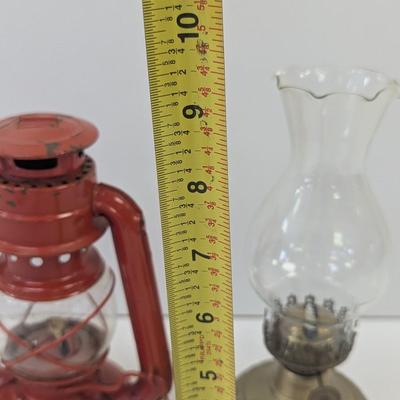 Solid Brass Oil Lamp & Red Metal Lamp
