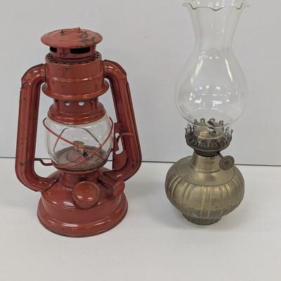Solid Brass Oil Lamp & Red Metal Lamp