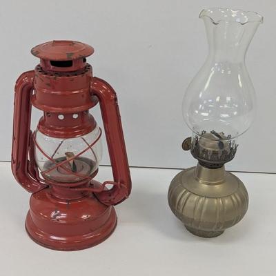 Solid Brass Oil Lamp & Red Metal Lamp