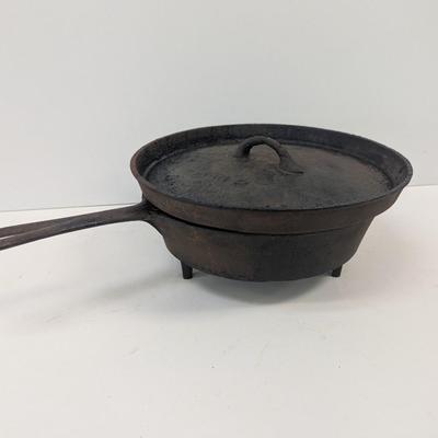 Antique 3-Leg Spider Skillet Fry Pan 12" Cast Iron With Lid