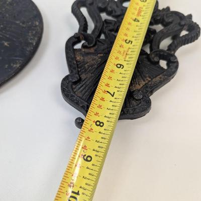 Vintage Cast Iron Trivet With Heart & Copper-Plated One Dollar Coin Trivet