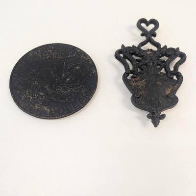 Vintage Cast Iron Trivet With Heart & Copper-Plated One Dollar Coin Trivet