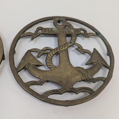 Solid Brass Dogwood Flower & Brass Anchor Trivets