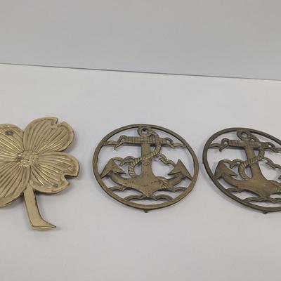 Solid Brass Dogwood Flower & Brass Anchor Trivets