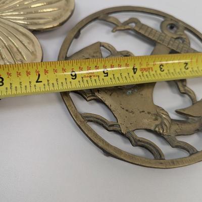 Solid Brass Dogwood Flower & Brass Anchor Trivets