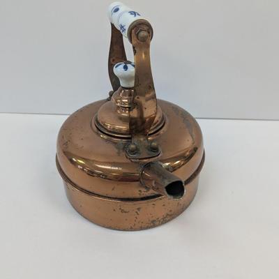 Vintage Copper Teapot With Porcelain Handle