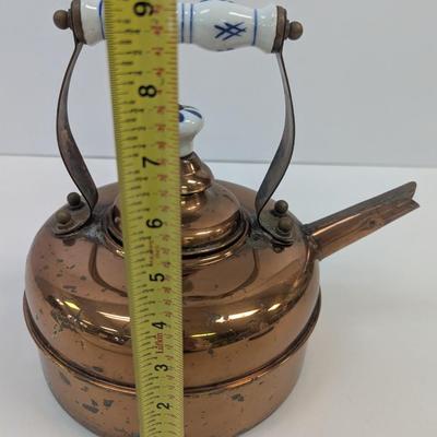 Vintage Copper Teapot With Porcelain Handle