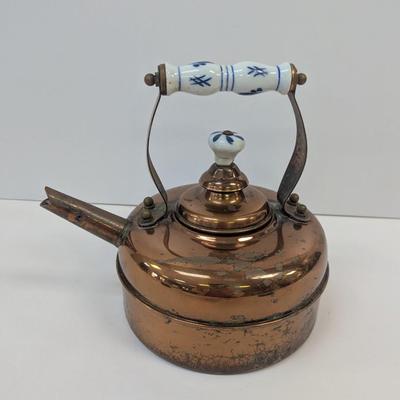 Vintage Copper Teapot With Porcelain Handle