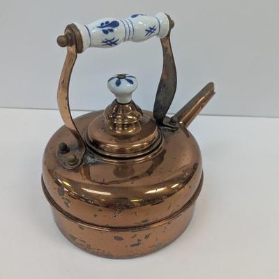 Vintage Copper Teapot With Porcelain Handle
