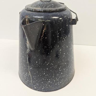 Black Enamel Speckled Coffee Pot Approx 12" Tall