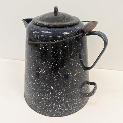 Black Enamel Speckled Coffee Pot Approx 12" Tall