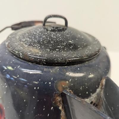 Black Enamel Speckled Coffee Pot Approx 12" Tall