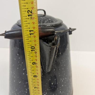 Black Enamel Speckled Coffee Pot Approx 12" Tall