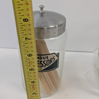 Vintage Glass Tongue Depressor Jar With Lid & General Store Penny Candy Jar