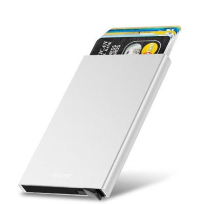 Silver Aluminium RFID Blocking Card Holder Wallet - Fits 5-7 Cards w/Simple Switch