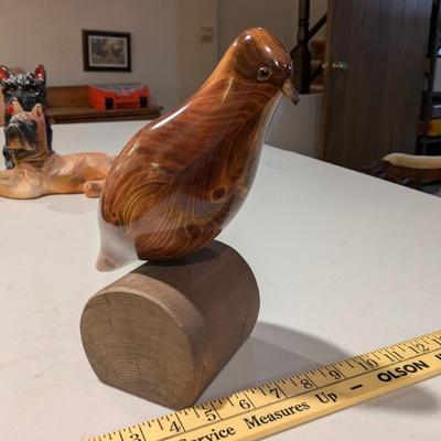 Bundy Signed Hand Carved Wood Perched Quail Bird