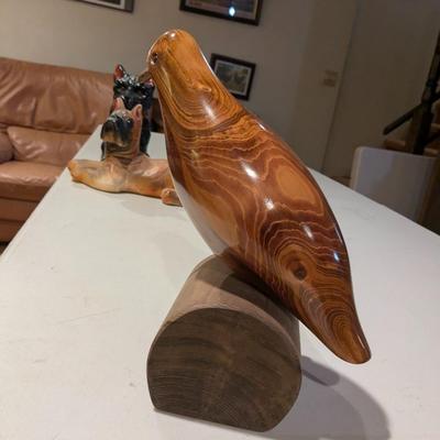 Bundy Signed Hand Carved Wood Perched Quail Bird