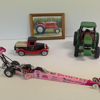 Plastic/Metal John Deere Tractor & Die-Cast Cars