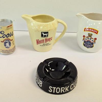 Coors Can White Horse & Smirnoff Pitcher & Stork Club Ashtray