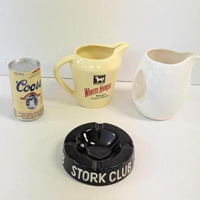 Coors Can White Horse & Smirnoff Pitcher & Stork Club Ashtray