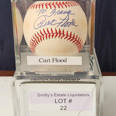 Curt Flood OMLB Signed Autographed Baseball In Collectors Case
