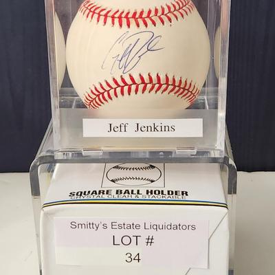 Jeff Jenkins Brewers OMLB Signed Autographed Baseball In Collectors Case