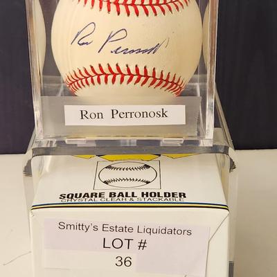 Ron Perronosk OMLB Signed Autographed Baseball In Collectors Case