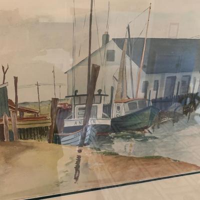 Nautical Scene Signed Water Color Framed