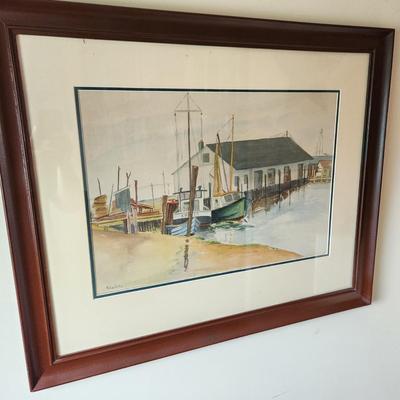 Nautical Scene Signed Water Color Framed