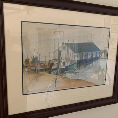 Nautical Scene Signed Water Color Framed