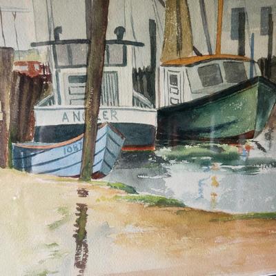 Nautical Scene Signed Water Color Framed
