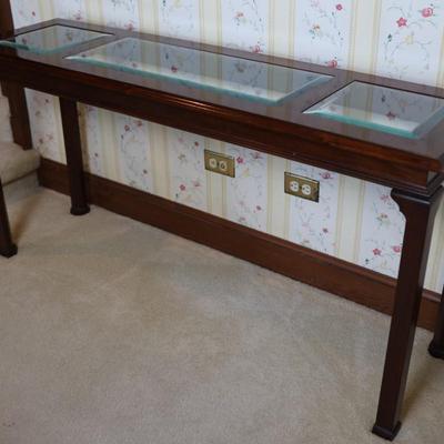 Wood and Beveled Glass Console Table