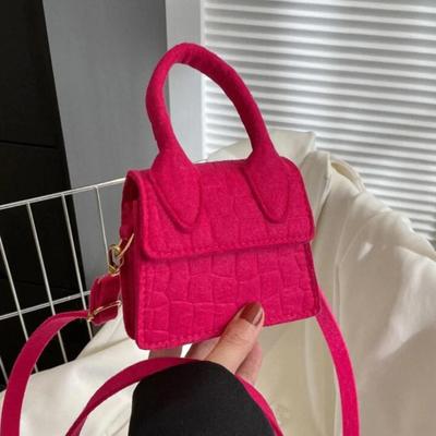 Hot Pink Mini Faux Crocodile Felted Handbag Crossbody Bag Women's Purse Handbag Small Mini Travel Bag