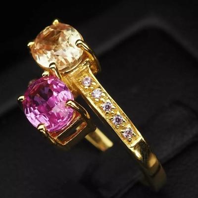 Gorgeous Multi Color Sapphire 3.90Ct 925 Sterling Silver 24K Gold Plated Ring
