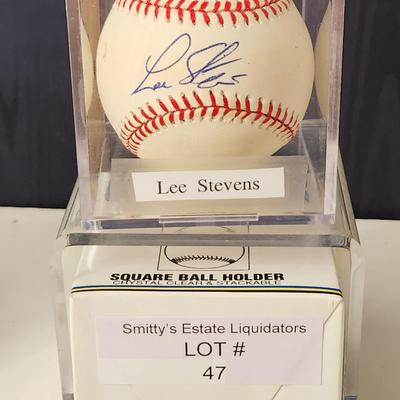 Lee Stevens Rangers OMLB Signed Autographed Baseball In Collectors Case