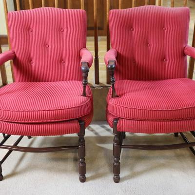 Pair of Wood and Upholstery Armchairs (See Details)