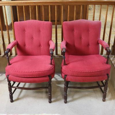 Pair of Wood and Upholstery Armchairs (See Details)