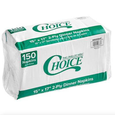 Choice 15" x 17" White 2-Ply Dinner Napkin - 150/Pack