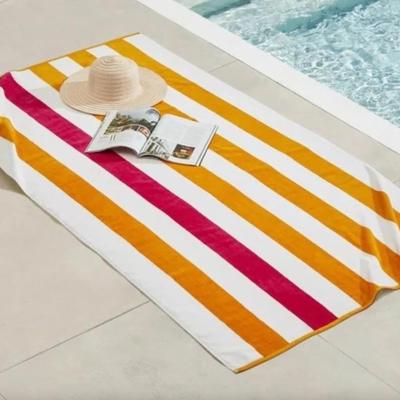 Flamingo Bay 100% Cotton Supersoft Pink & Orange Oversized Cabana Reversible Striped Beach Towel - 38" x 72" - Quick Dry,...
