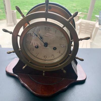 Brass Waterbury Ships Wheel Clock